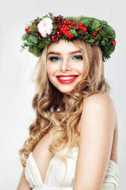 Mükemmel moda Model kadın. Mutlu Noel kızla