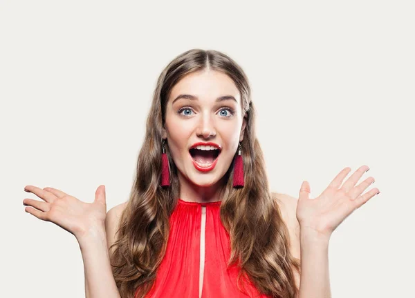 Glamorous Surprised Woman with Open Mouth. Beautiful Model  with — Stock Photo, Image