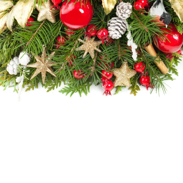 Vánoční koncepce. Červené vánoční koule, dekorace — Stock fotografie