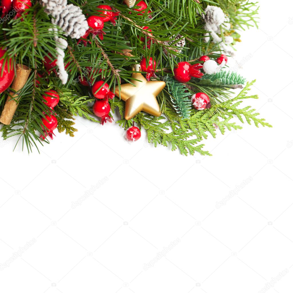 Christmas Background with Xmas Decoration, Xmas Tree Twig