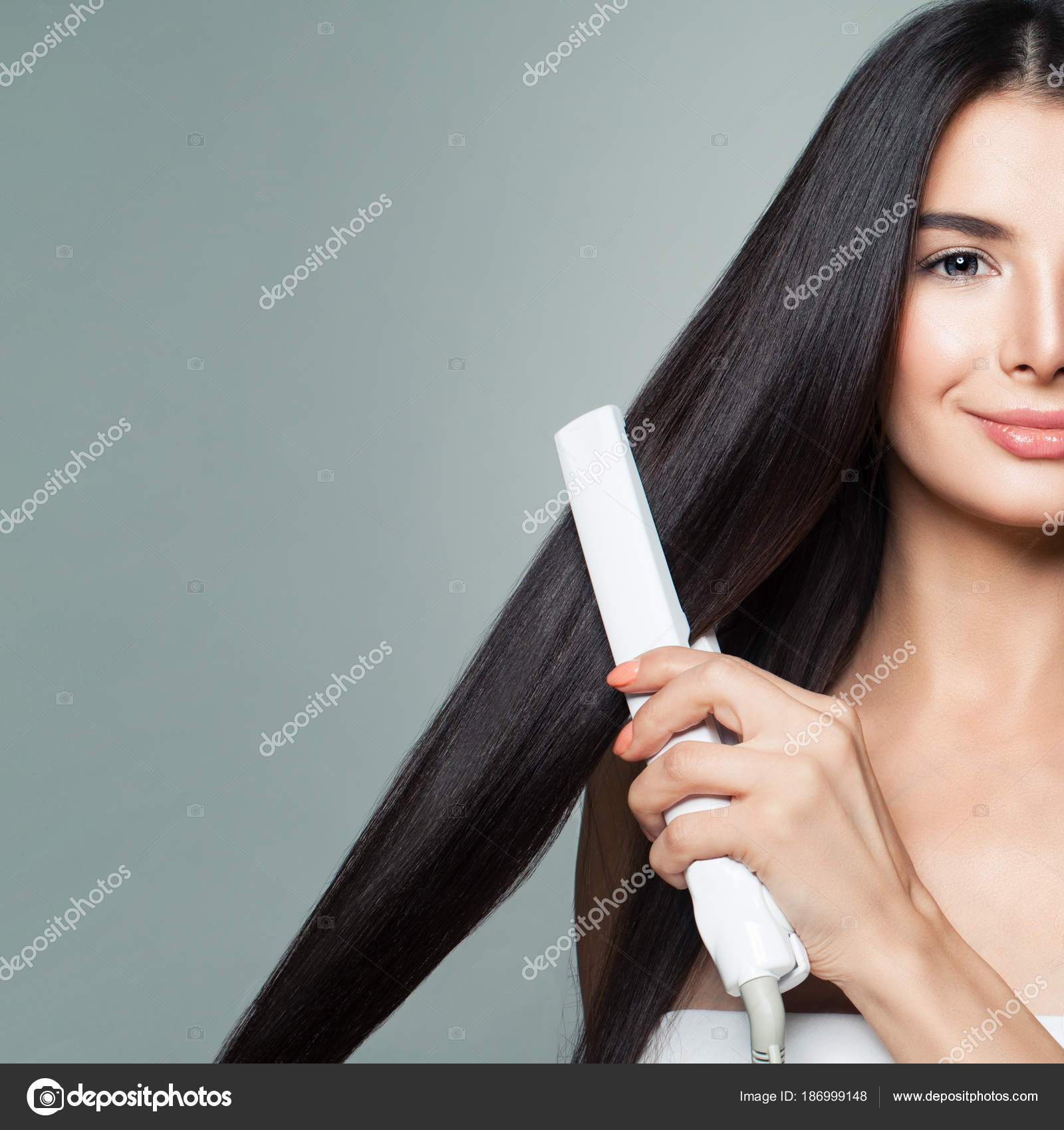 Beautiful Woman with Long Straight Hair Using Hair Straightener. Stock Photo by ©MillaFedotova 186999148 Beautiful Woman with Long Straight Hair Using Hair Straightener. Stock Photo by ©MillaFedotova 186999148