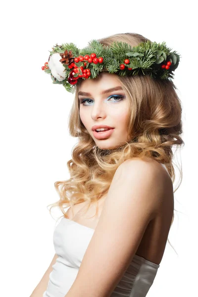 Julporträtt av elegant kvinna Julen modell isolerad — Stockfoto