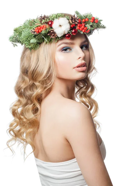 Mulher perfeita modelo de Natal isolado no branco — Fotografia de Stock