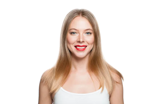 Blonde Frau isoliert auf weißem Hintergrund — Stockfoto