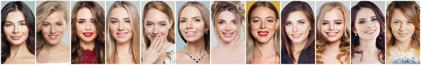 Женские лица на месте. Счастливые женские лица коллаж, положительные эмоции
