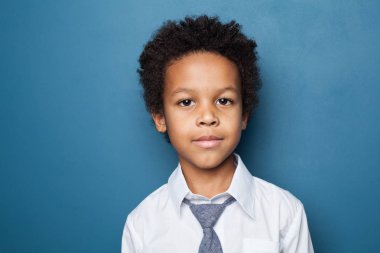Portrait of cute kid school boy. Little african american child 