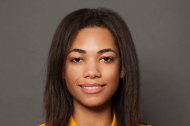 Black girl smiling, pretty face close up