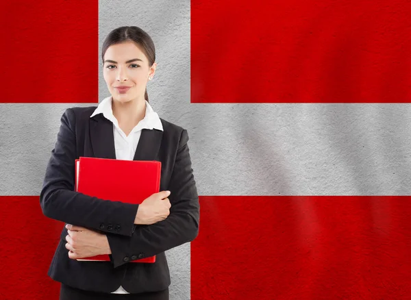 Mujer Joven Con Cuaderno Rojo Educación Concepto Empresarial —  Fotos de Stock