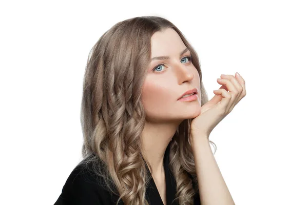 Mooie Vrouw Met Blond Haar Geïsoleerd Witte Achtergrond — Stockfoto