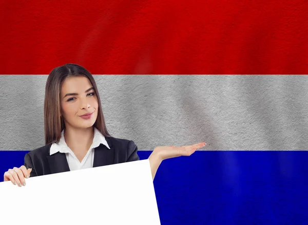 Woman with French flag. Distance learning in France