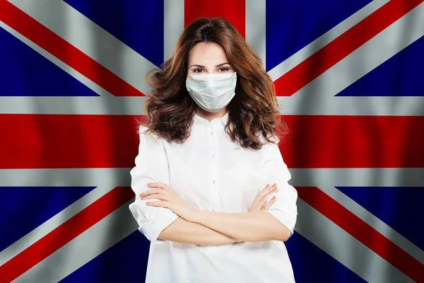 Happy Doctor Nurse Medical Face Mask Flag Background Epidemie Chřipky — Stock fotografie