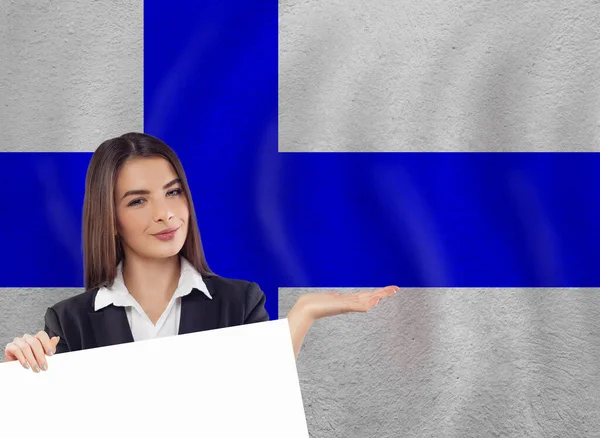 Mujer Joven Con Bandera Blanca Bandera Nacional —  Fotos de Stock