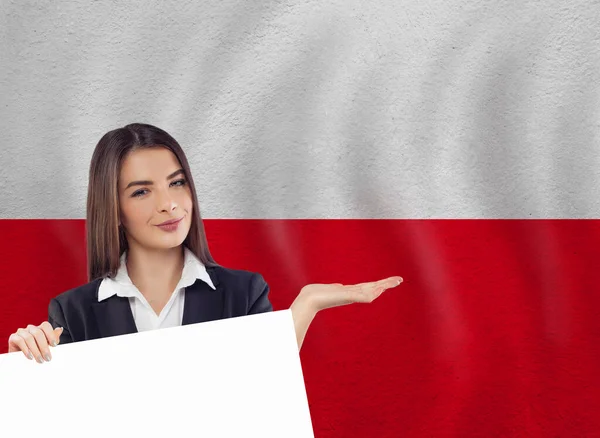 Jonge Vrouw Met Witte Spandoek Nationale Vlag — Stockfoto