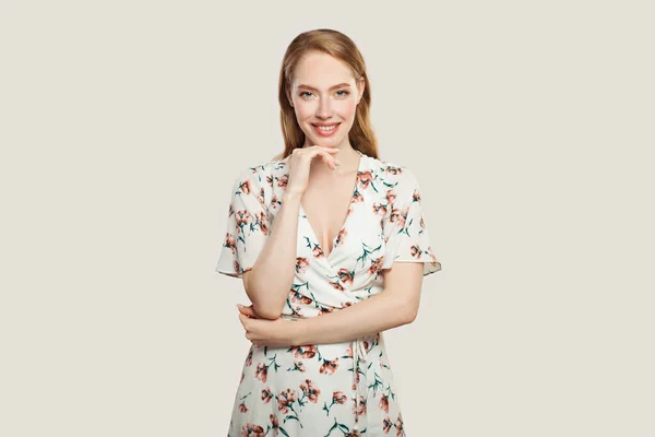 Happy Redhead Woman Smiling White Background — Stock Photo, Image