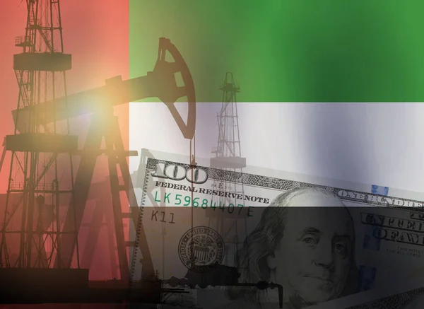 Pompkrik Amerikaanse Dollar Biljetten Verenigde Arabische Emiraten Vlag Achtergrond Ruwe — Stockfoto