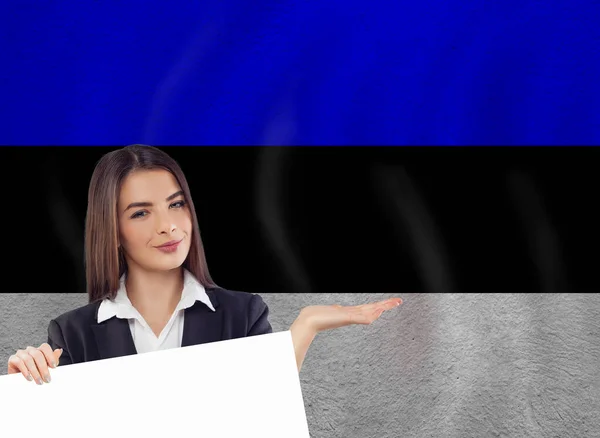 Jonge Vrouw Met Witte Spandoek Nationale Vlag — Stockfoto