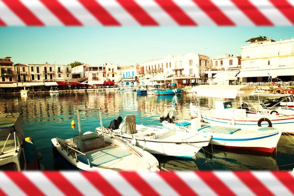 Rethymnon Centro Ciudad Vieja Con Cinta Advertencia —  Fotos de Stock