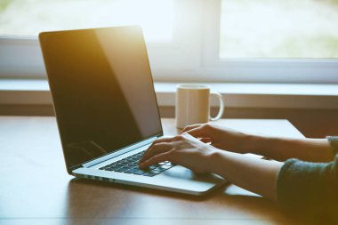 Dizüstü bilgisayar kullanan kadın