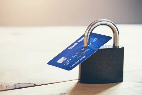 Vergrendelen Met Credit Card Veilig Winkelen Beschermde Betalende Concept — Stockfoto