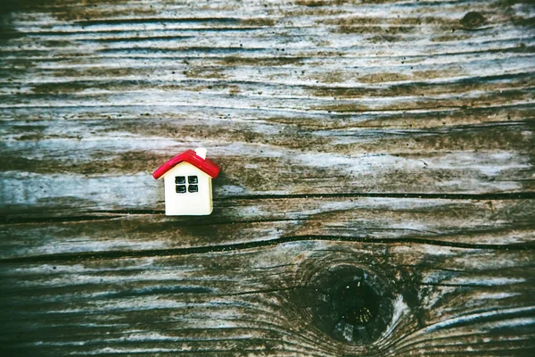 Model Small House Wooden Background Symbol Copy Space — 스톡 사진