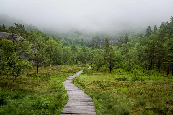Ruta de senderismo a la famosa roca Prekestolen — Foto de Stock