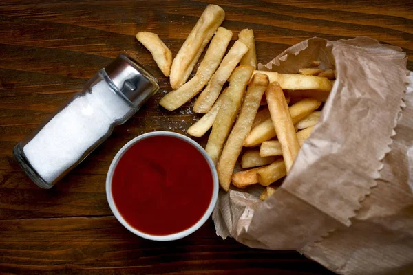 Batatas Fritas Com Ketchup Fast Food — Fotografia de Stock