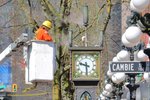 Reparação de trabalhadores da cidade Vancouver Relógio a vapor — Fotografia de Stock