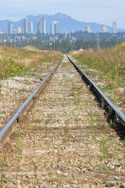 Jeden vlak trať a město — Stock fotografie