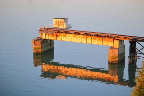Sunrise on Train Swing Bridge — Stock Photo, Image