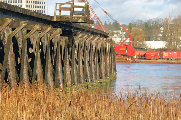 Nahe Der Marpole Swing Brücke Der Kanadischen Pazifikbahn Abbruchprozess Vancouver — Stockfoto