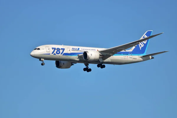 Jet Passeggeri Del Japan 787 Airliner Prepara Atterrare Vancouver Aeroporto — Foto Stock