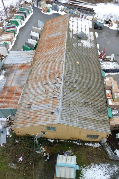 High Angle View Old Warehouse Metal Roof Winter Months — Stock Photo, Image