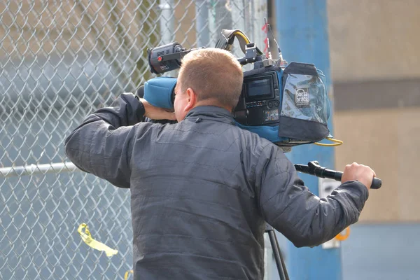 Hír Operatőr Ctv News Vancouver Kanada Beállítja Egy Lövés Egy — Stock Fotó