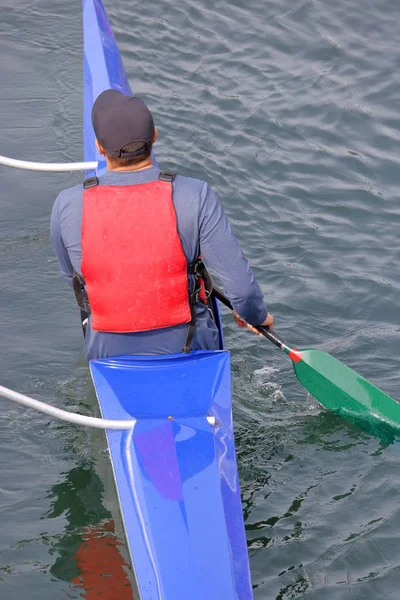 High Angle View Man Kayak His Paddle — Stock Photo, Image