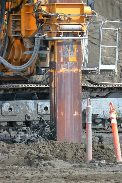 Close View Extension Arm Drilling Rig Penetrates Soft Soil Pressure — Stock Photo, Image