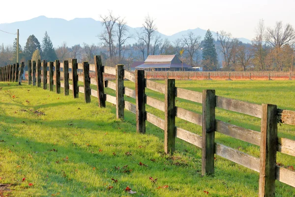 Long Solid Wooden Fence Runs Length Country Orchards Winter Months — Stock Photo, Image