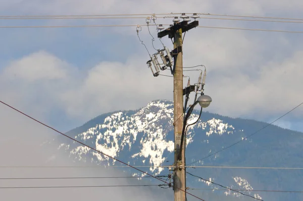 Exterior View Telephone Pole Multiple Lines Standing Wild Mountainous Region — Stock Photo, Image