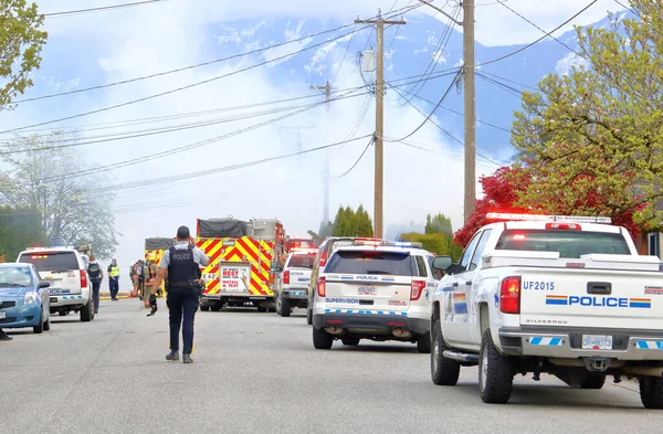 Smoke Billows Street Fire Police Respond House Fire 46280 Second — Fotografia de Stock