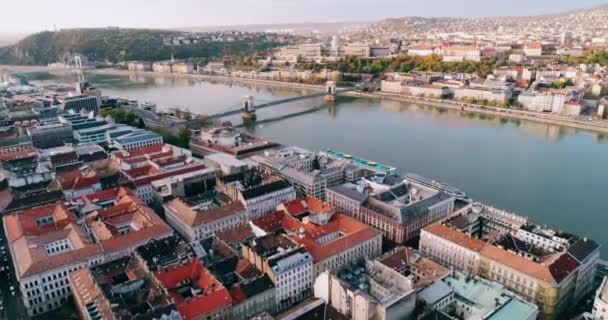 Hungry Budapest Liberty Bridge drone tram — Stock Video