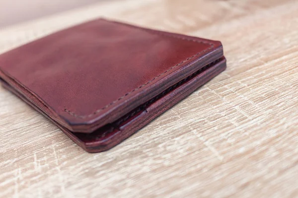 Handmade leather bifold natural full-grain leather wallet purse pouch