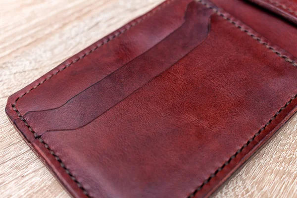 Handmade leather bifold natural full-grain leather wallet purse pouch