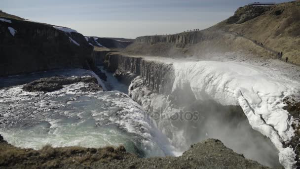 Gullfoss On River Hvita Plunging Into Crevice — Stock Video