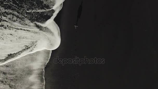 Man Walking By Sea Surfs sulla spiaggia di Reynisfjara — Video Stock