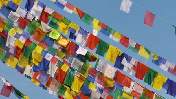 Colorful prayer flags — Stock Video