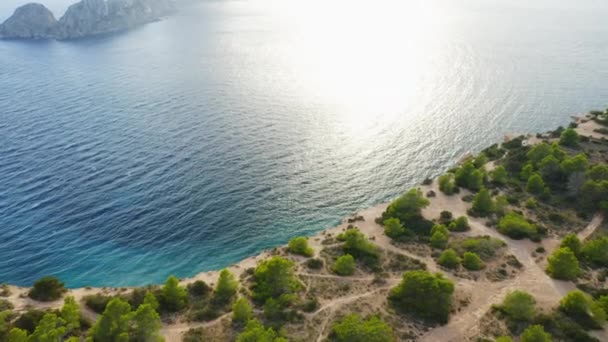 Luftaufnahme von Strandwellen, die an der Klippe durch felsiges Ufer krachen — Stockvideo