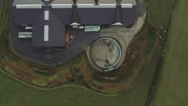 Ständige Luftaufnahme von Bauernhaus umgeben von sattgrünem Gras — Stockvideo