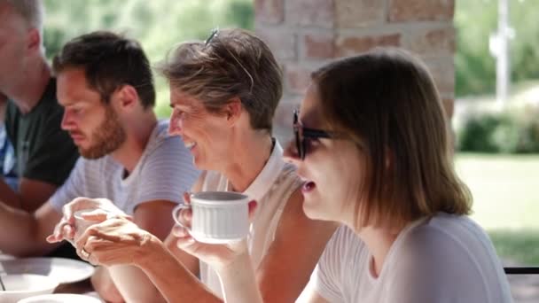 Family Breakfast while Talking - Slow Motion — Stockvideo