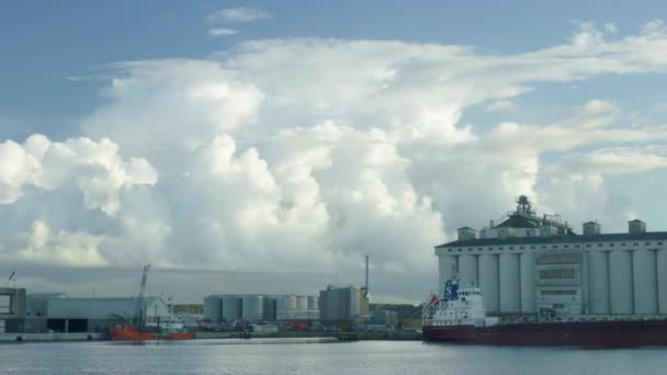 Тімелапс моря і хмар у риболовецькому порту — стокове відео