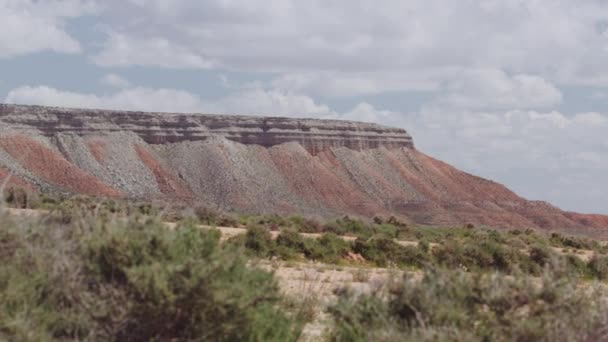 Panning Shot of Valley and Desert Plants Against Majestic Blue Skies — Stock video