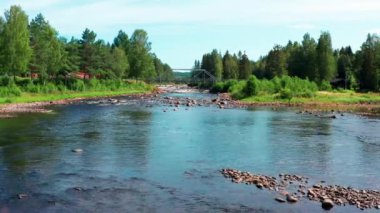 Drone Shot of Stream with Scenic View of Nature and Mountain Range Background